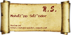 Mohápp Sándor névjegykártya